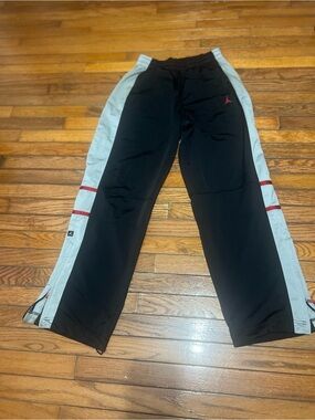 YK2 Jordan Black Track Pants with Light Gray Side Panels and Red Jumpman size M